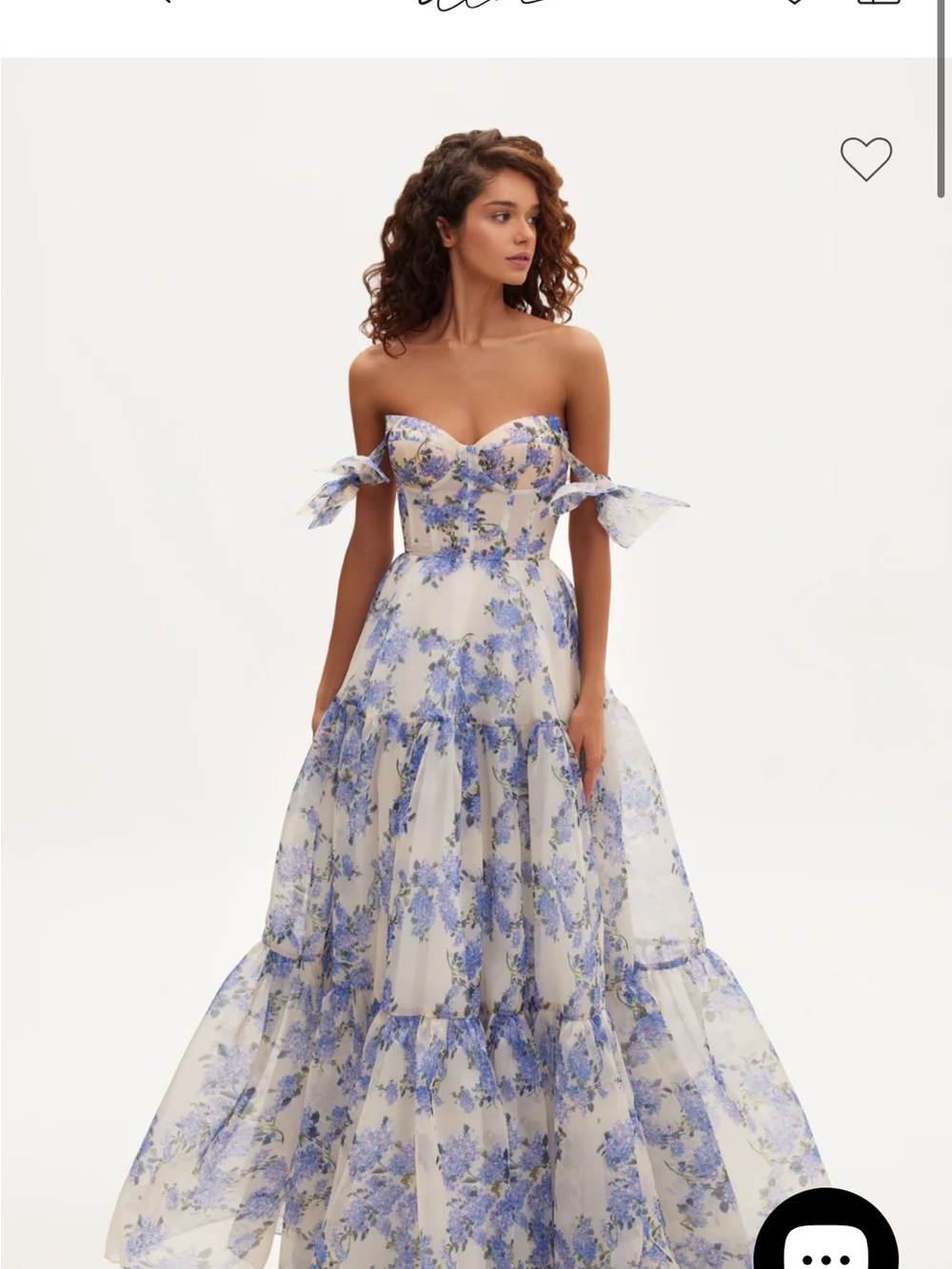 Milla Hydrangea Floral Organza Maxi Dress Blue White Tie-Strap Sweetheart xs